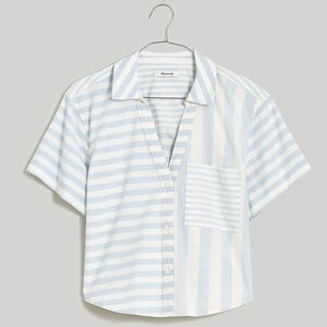 Madewell Y Neck Button up Shirt NL008 Blue White Stripe XS